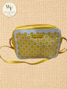 Vera Bradley Yellow White Geometric Cutout Crossbody Bag Adjustable Strap